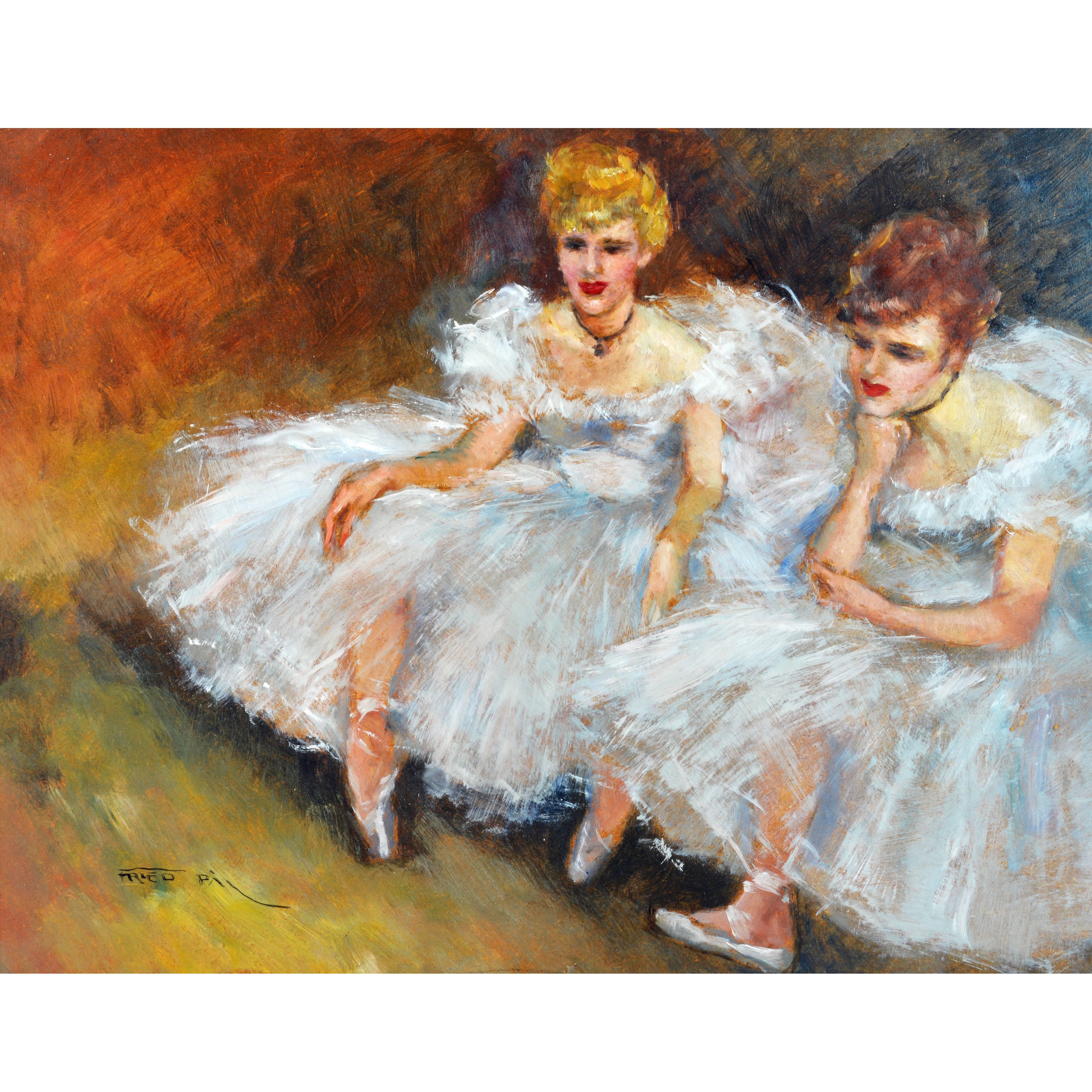 'The Ballerinas' by Fried Pal, Hungarian 1893-1976, Oil on Panel, Stunning