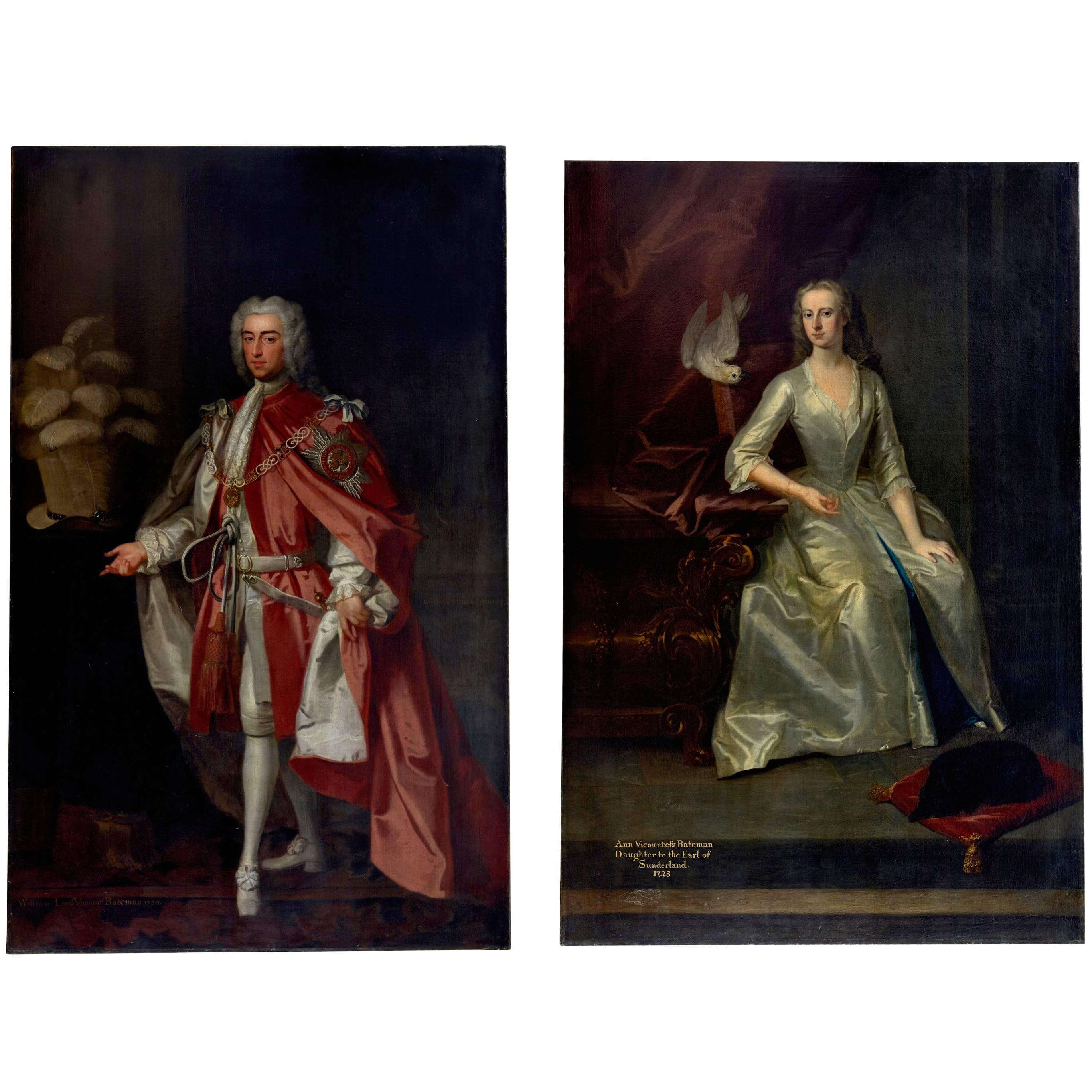 Magnificent Companion Pair of 18th Century Life-Size Portraits by Enoch Seeman