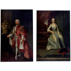 Magnificent Companion Pair of 18th Century Life-Size Portraits by Enoch Seeman