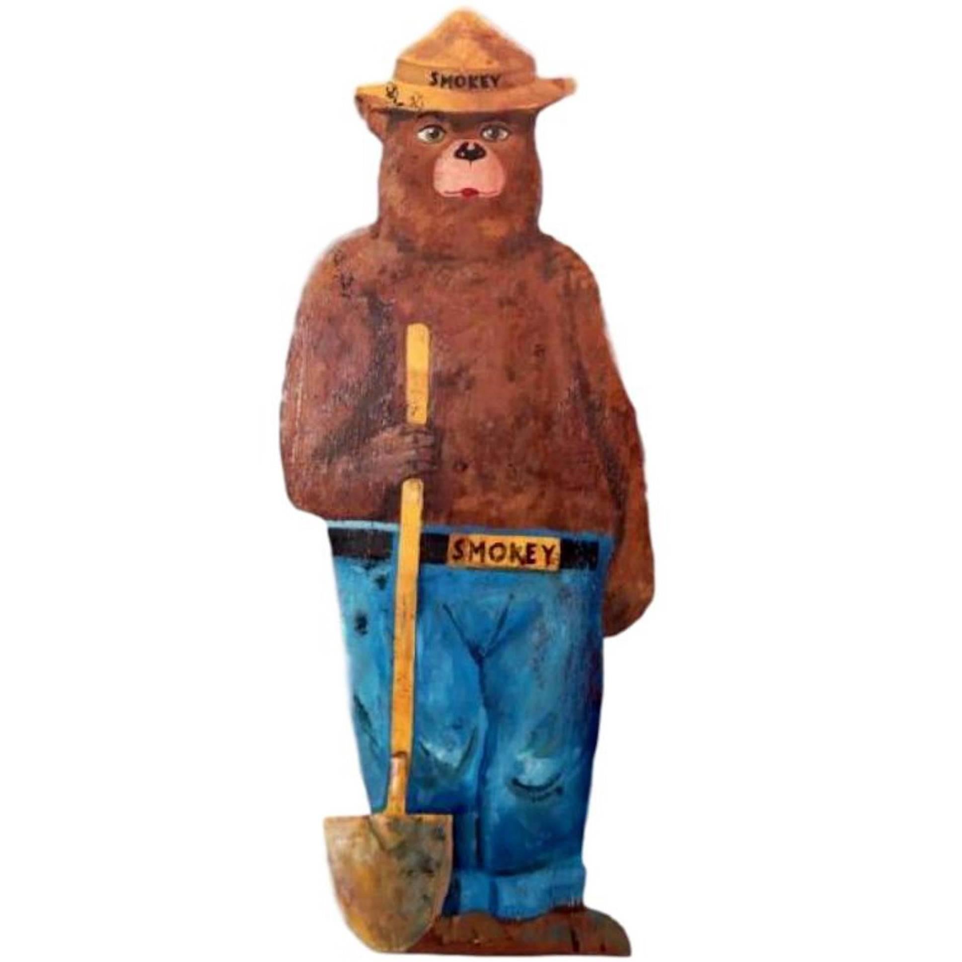 Hand-Painted Wooden Life-Sized Smokey the Bear