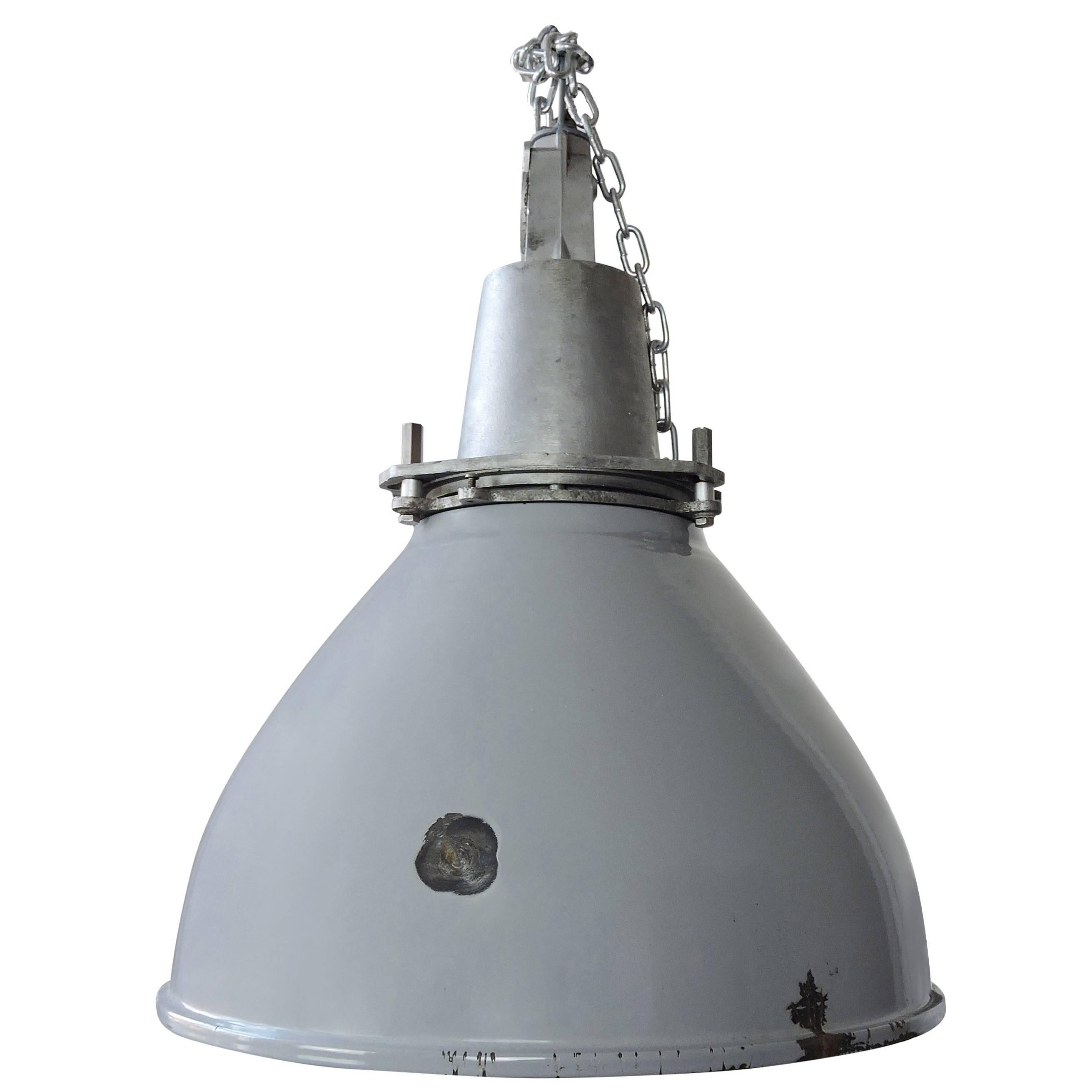 Grey Enamel British Vintage Industrial Lamp For Sale