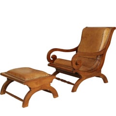 Anglo-Indian Style Leather Chair and Ottoman