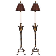 Pair of Brass Bound Hammered Iron Lamps