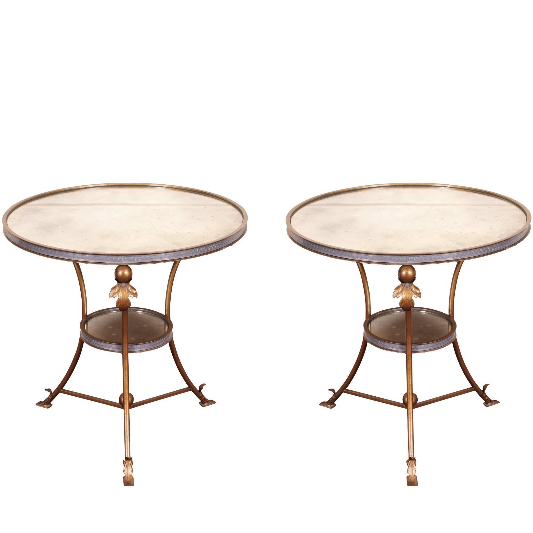 Pair of Mirrored Top Round Side Tables