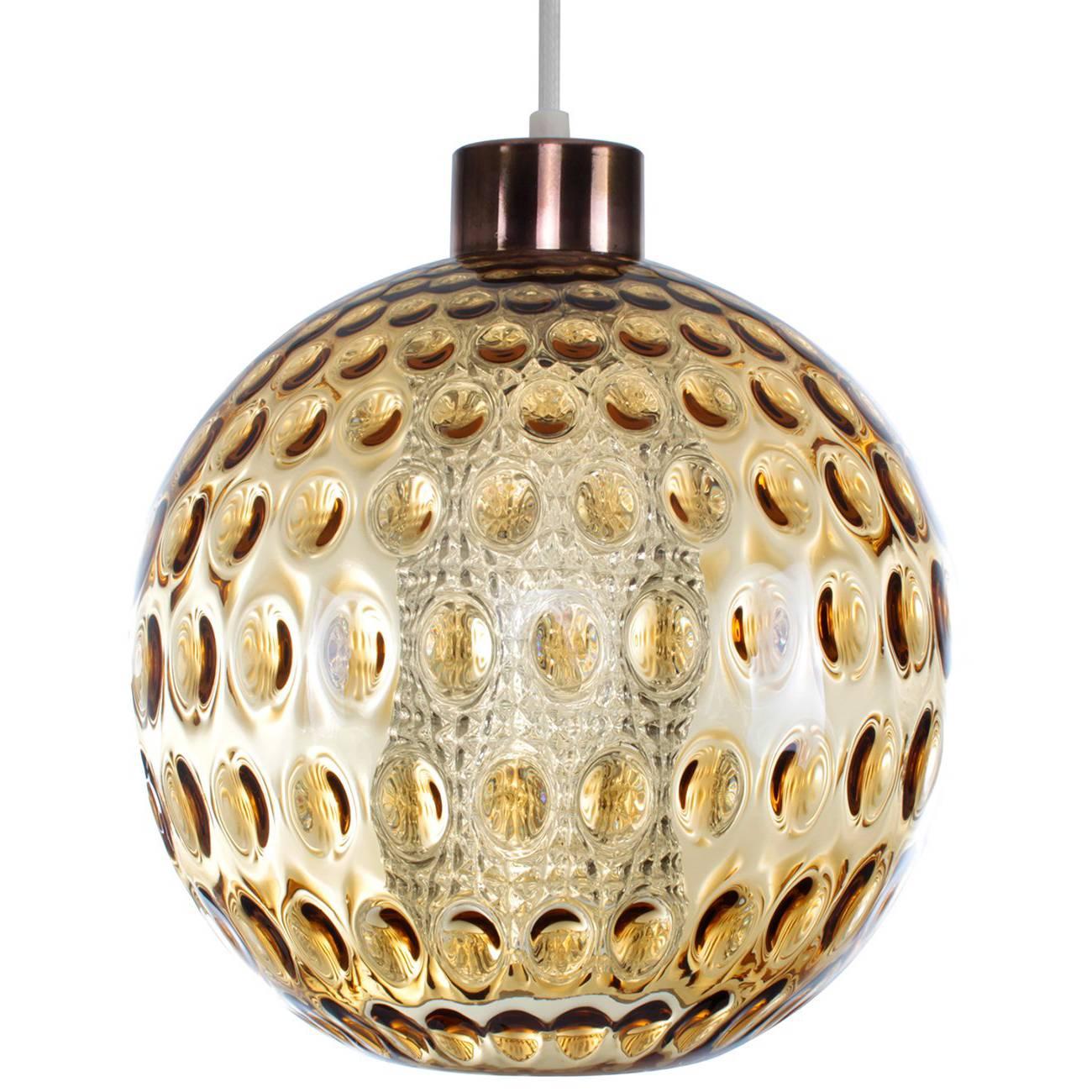 Crystal Glass Ball Pendant, 1960s, Blown Scandinavian Modern Ceiling Light For Sale