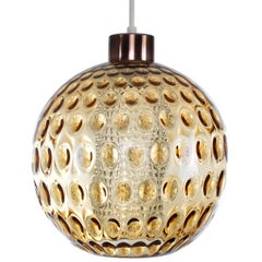 Vintage Crystal Glass Ball Pendant, 1960s, Blown Scandinavian Modern Ceiling Light