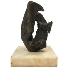 Small Midcentury Abstract Bronze Sculpture on Marble Base