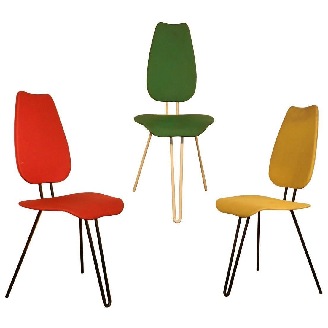 Three Original Chairs, Seen in a Louis Sognot Design, circa 1945-1950