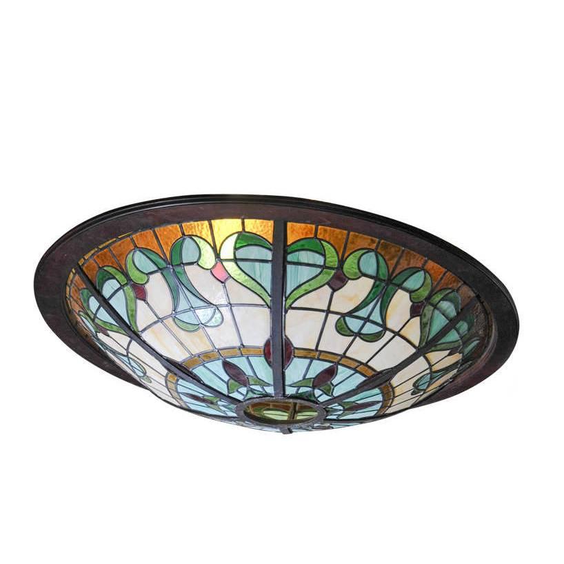 A monumental sized glass-in-lead Art Nouveau ceiling light, bar look