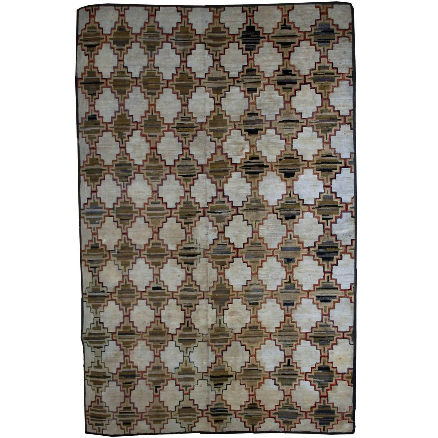 Tapis crocheté américain ancien fait à la main, années 1880, 1B538