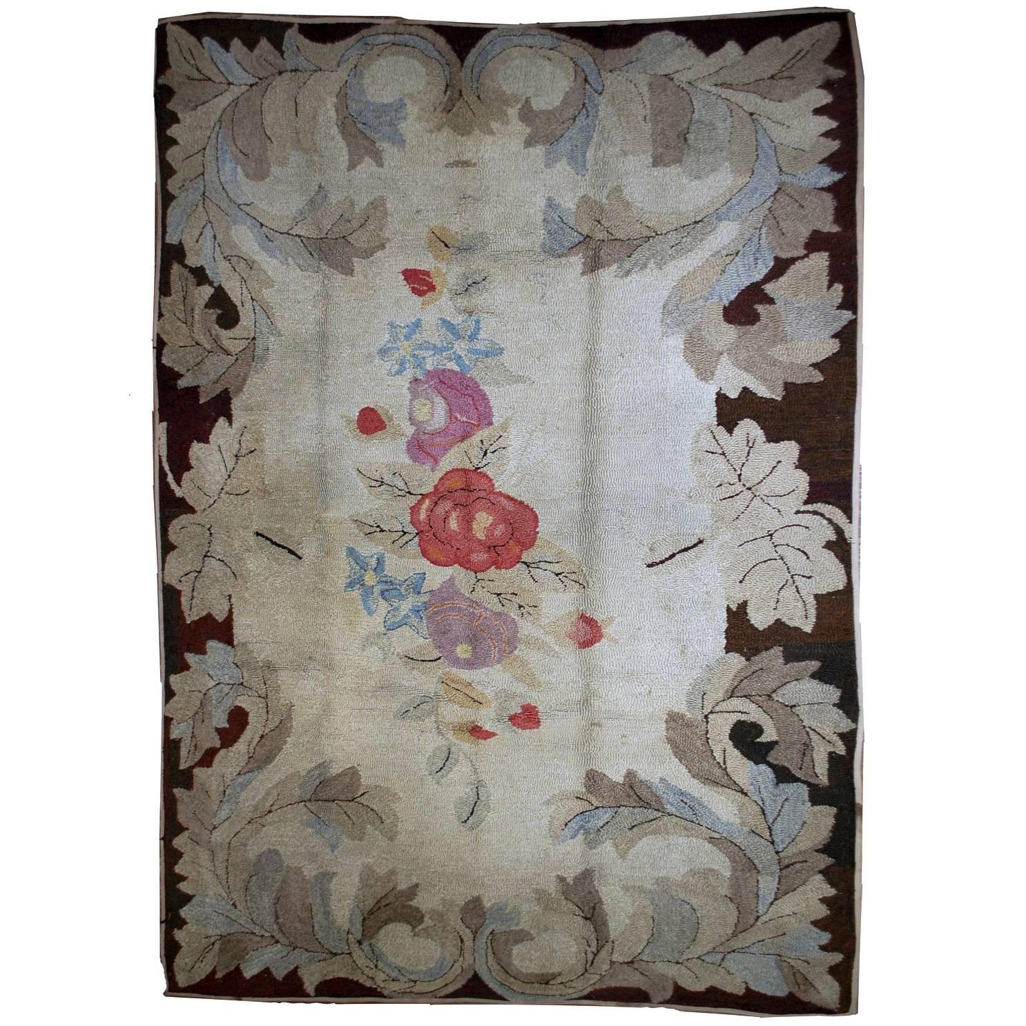 Handmade Antique American Hooked Rug, 1880s, 1B539 For Sale
