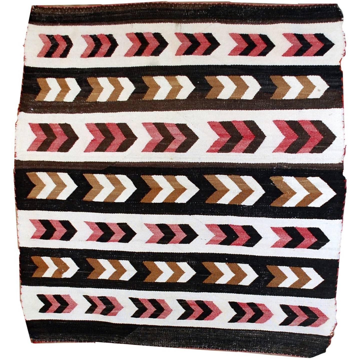 Handmade Antique Native American Navajo Baby Blanket Rug, 1880s