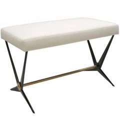 French Midcentury Steel Bench with Upholstered Seat by Angelo Ostuni, circa 1960
