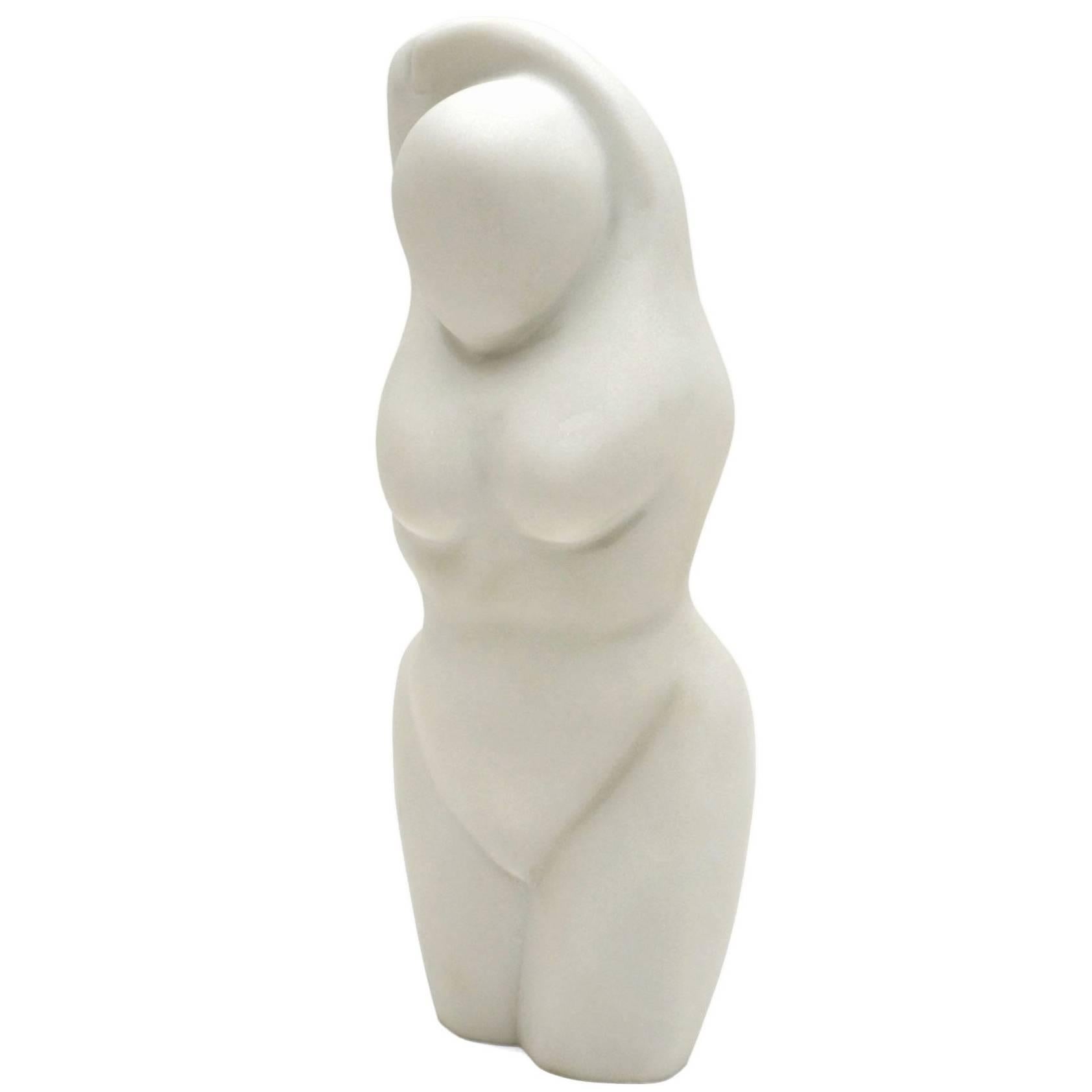Solid White Marble Figurative Sculpture of Female Nude For Sale