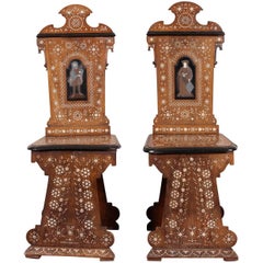 Pair of Antique Italian Palace Inlaid Hall Chairs, circa 1860