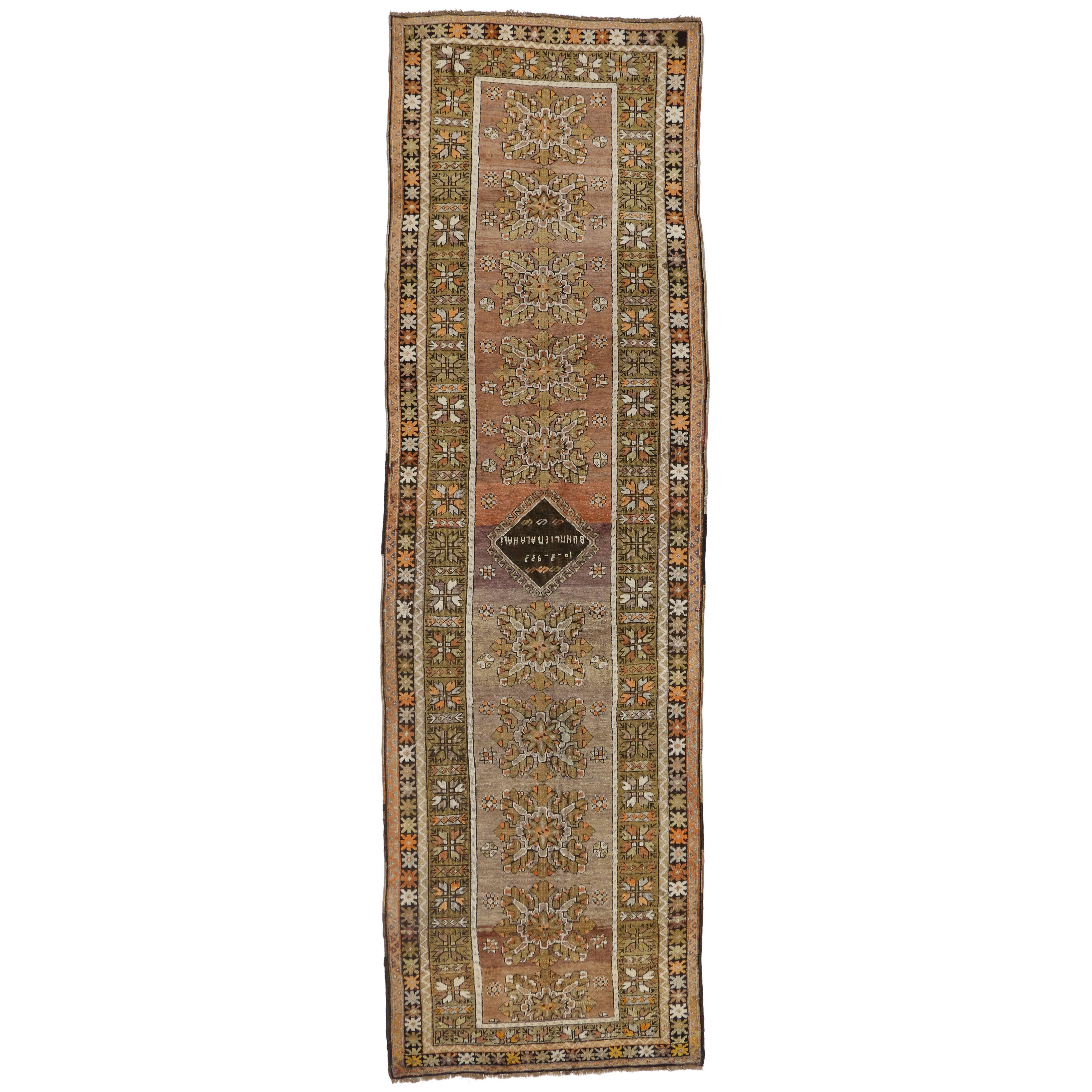 Vintage Turkish Oushak Runner with Modern Traditional Style, Hallway Runner For Sale