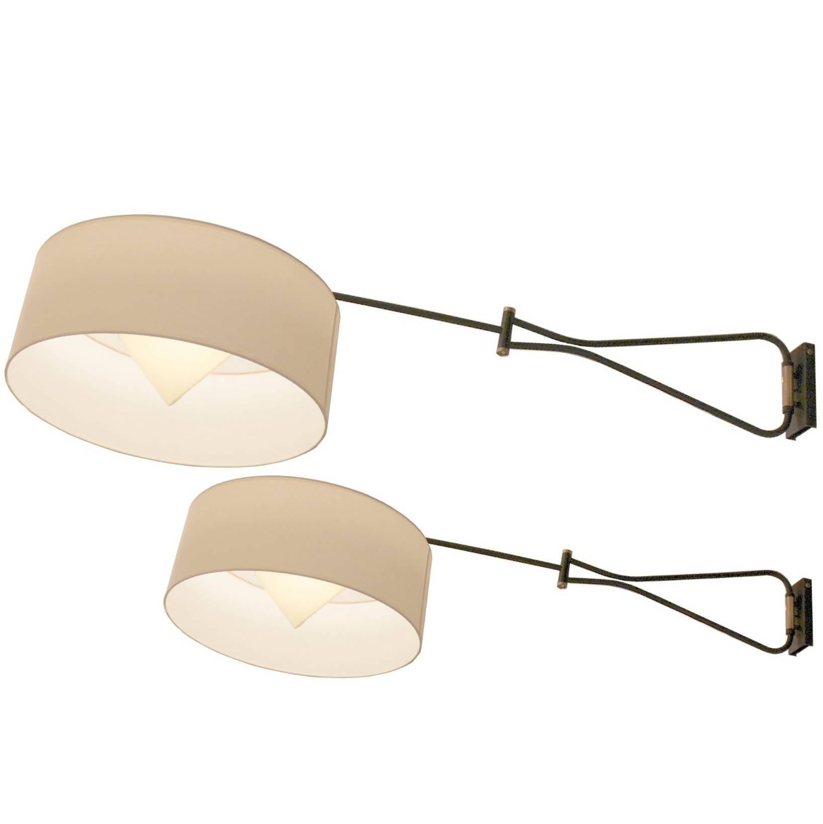 Pair of Adjustable and Foldable Wall Lights Arlus France, circa 1950