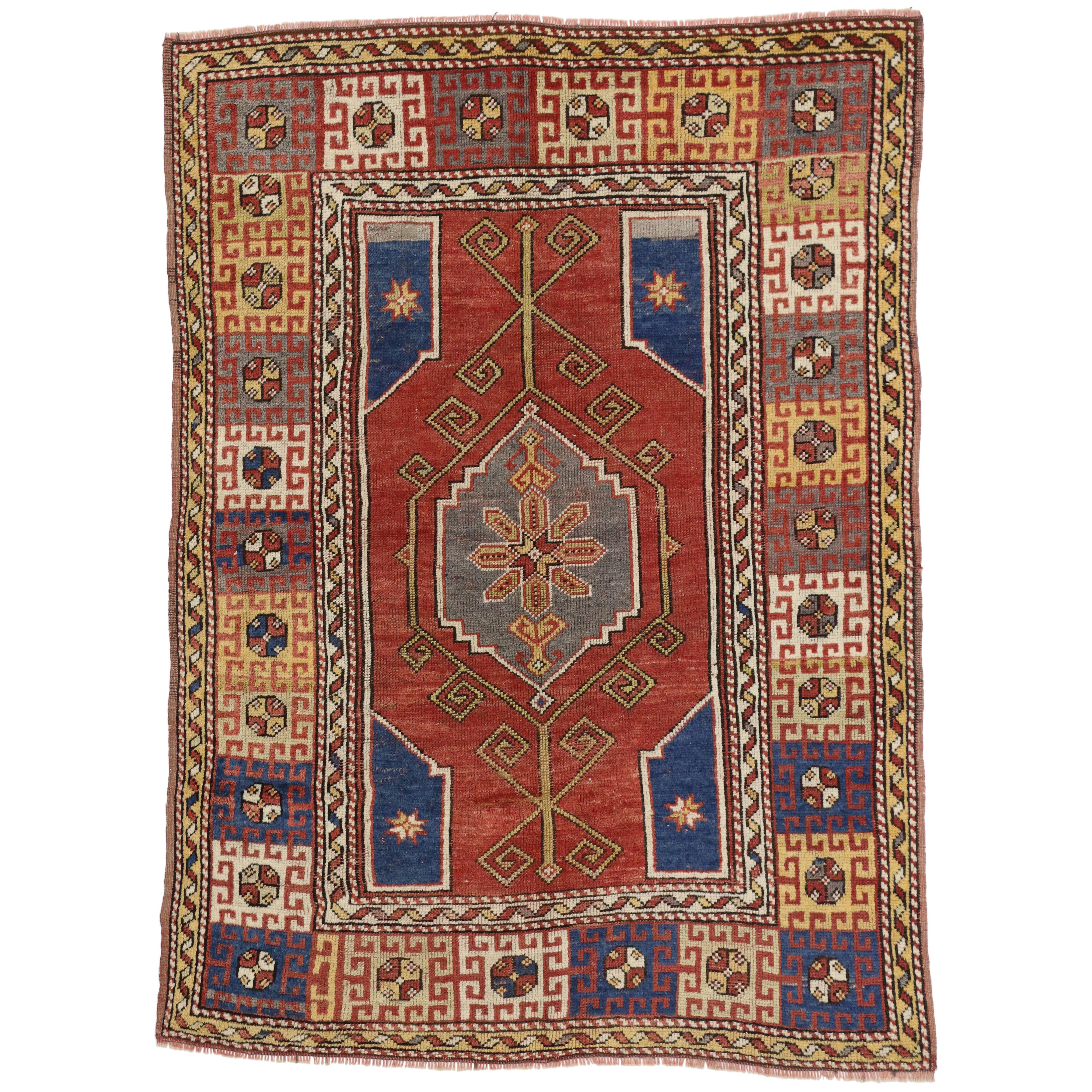 Tapis turc vintage d'Oushak avec style tribal moderne