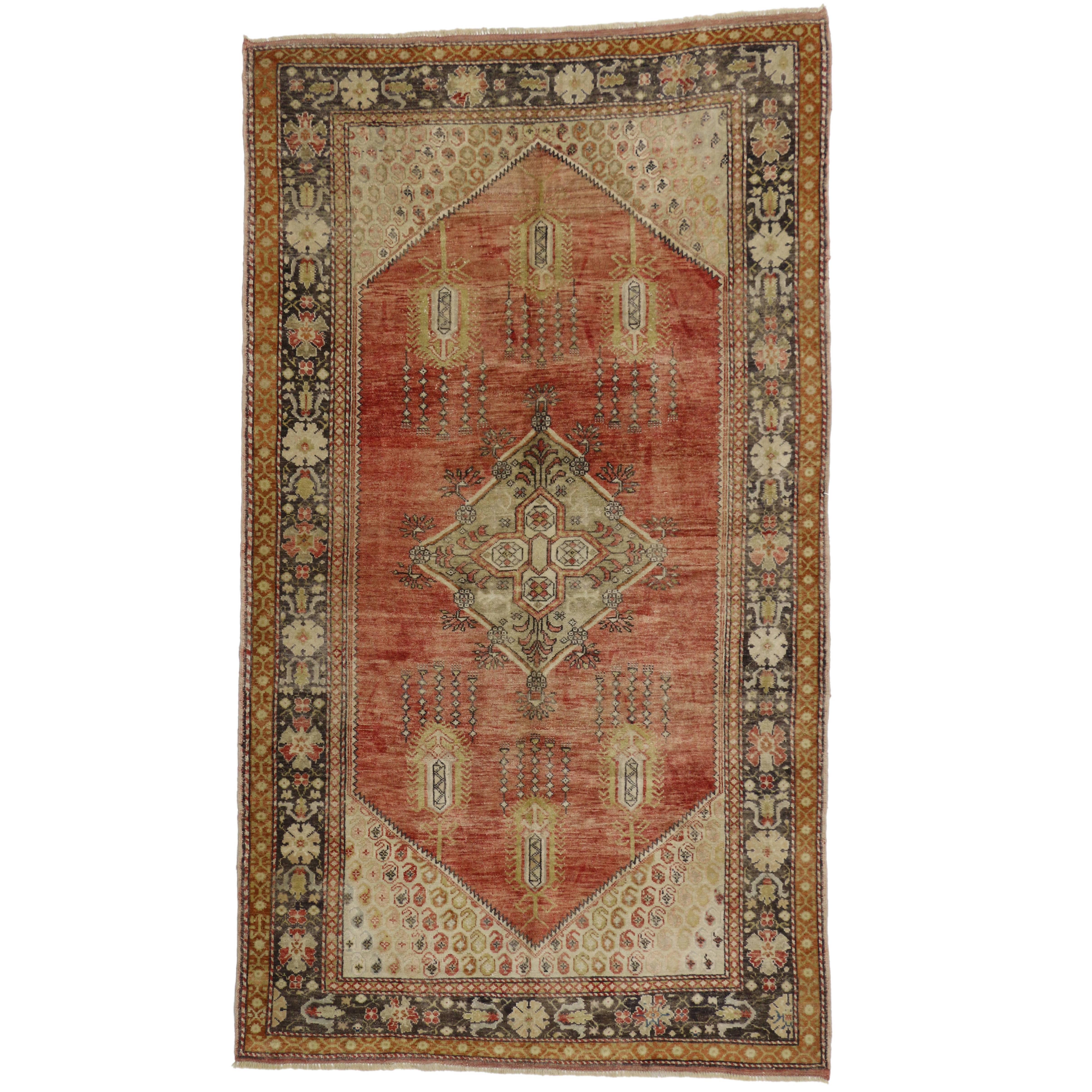 Vintage Turkish Oushak Rug with Traditional Modern Style For Sale