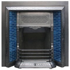 Antique Reclaimed Late Victorian Cast Iron and Tiled Fireplace Grate