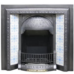 Large Antique Victorian Cast Iron and Tiled Fireplace Insert