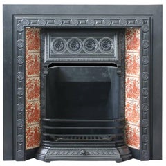 19th Century Victorian Cast Iron and Tiled Fireplace Grate