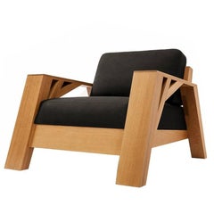 Fauteuil Club Carpenter contemporain en chêne ou en noyer par Olivier Dollé