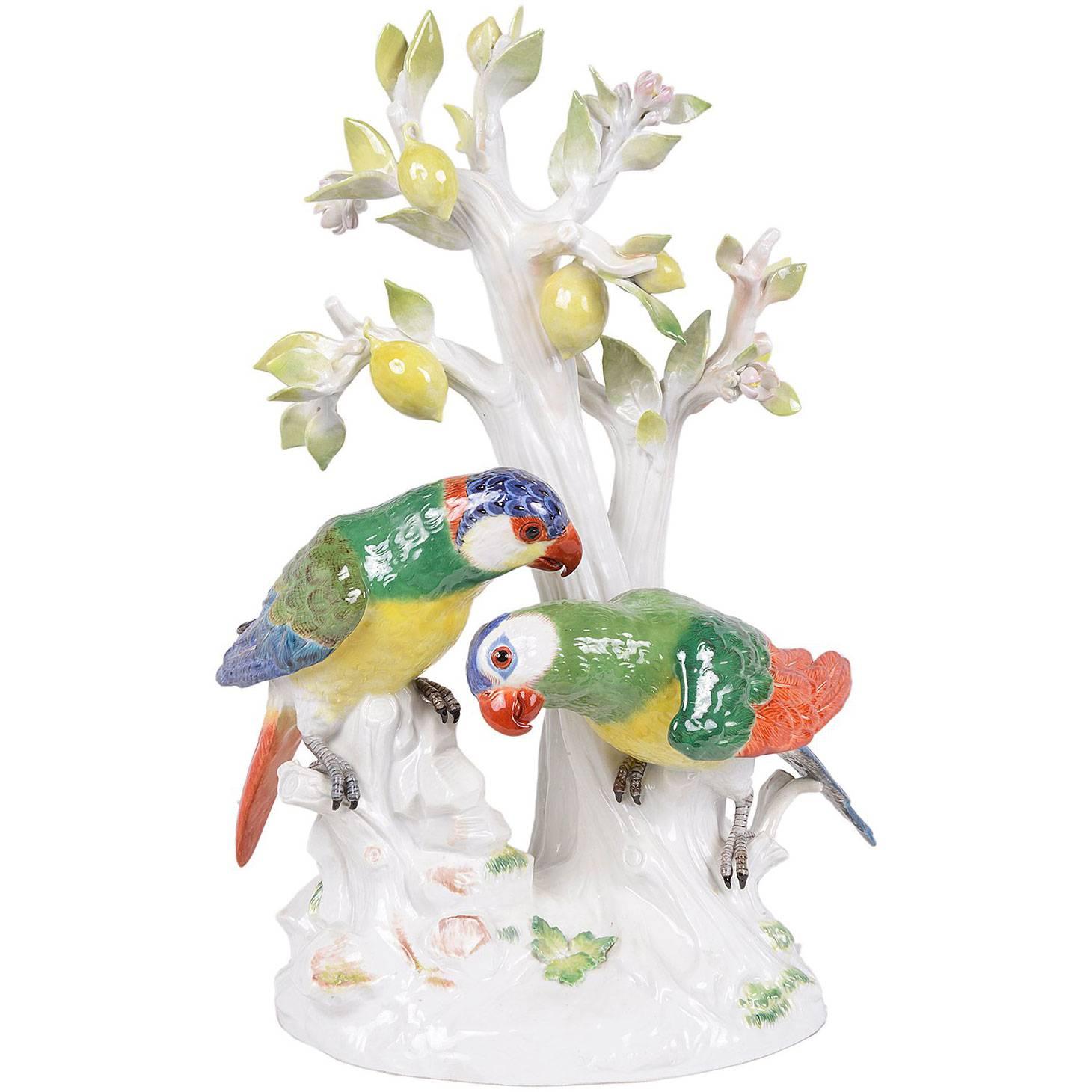 19th Century Meissen Parrots