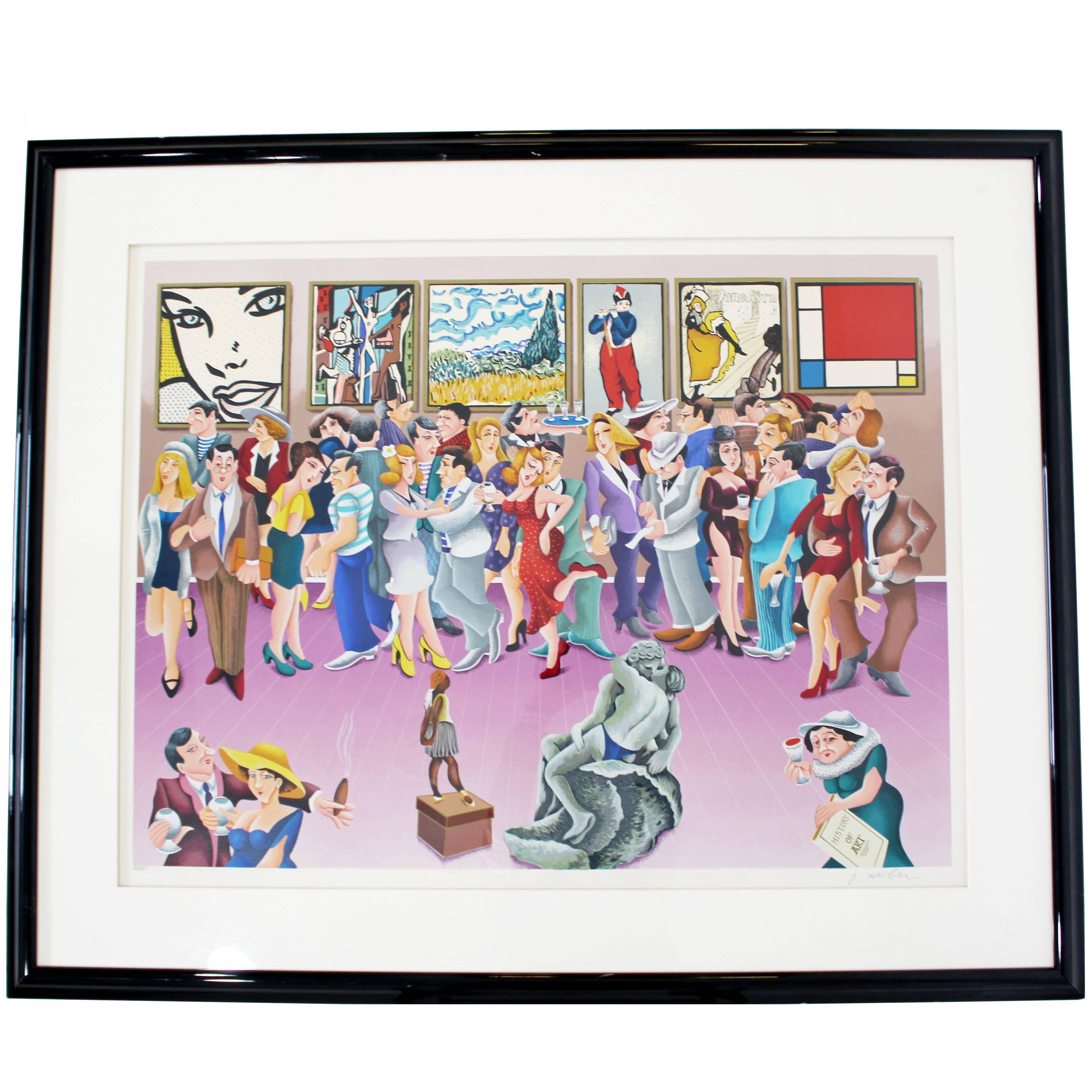 Contemporary Framed Lithograph Signed Yuvhal Mahler Party Exhibit 1980s 63/250