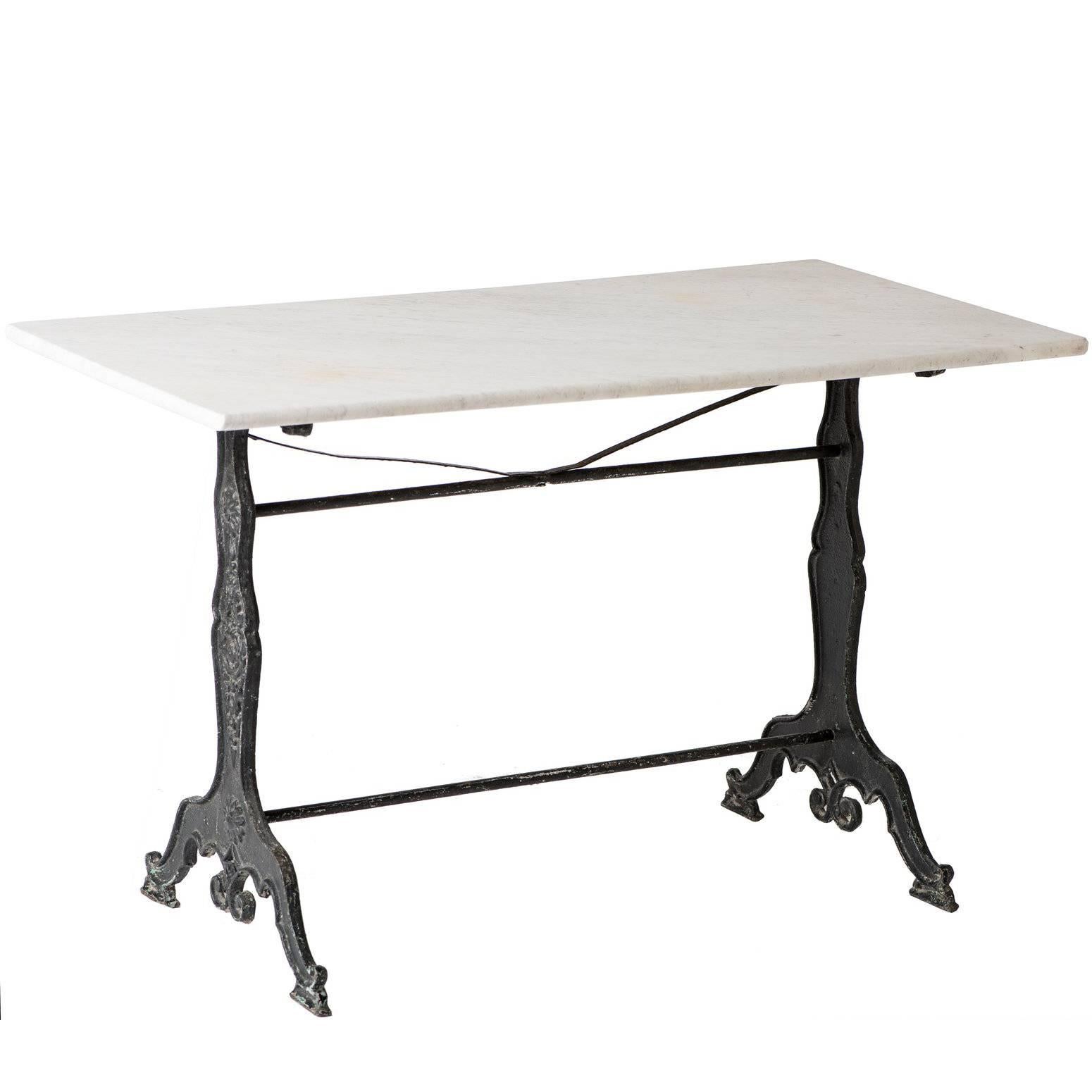 French Marble Topped Bistro Table With Art Nouveau Base, circa 1920