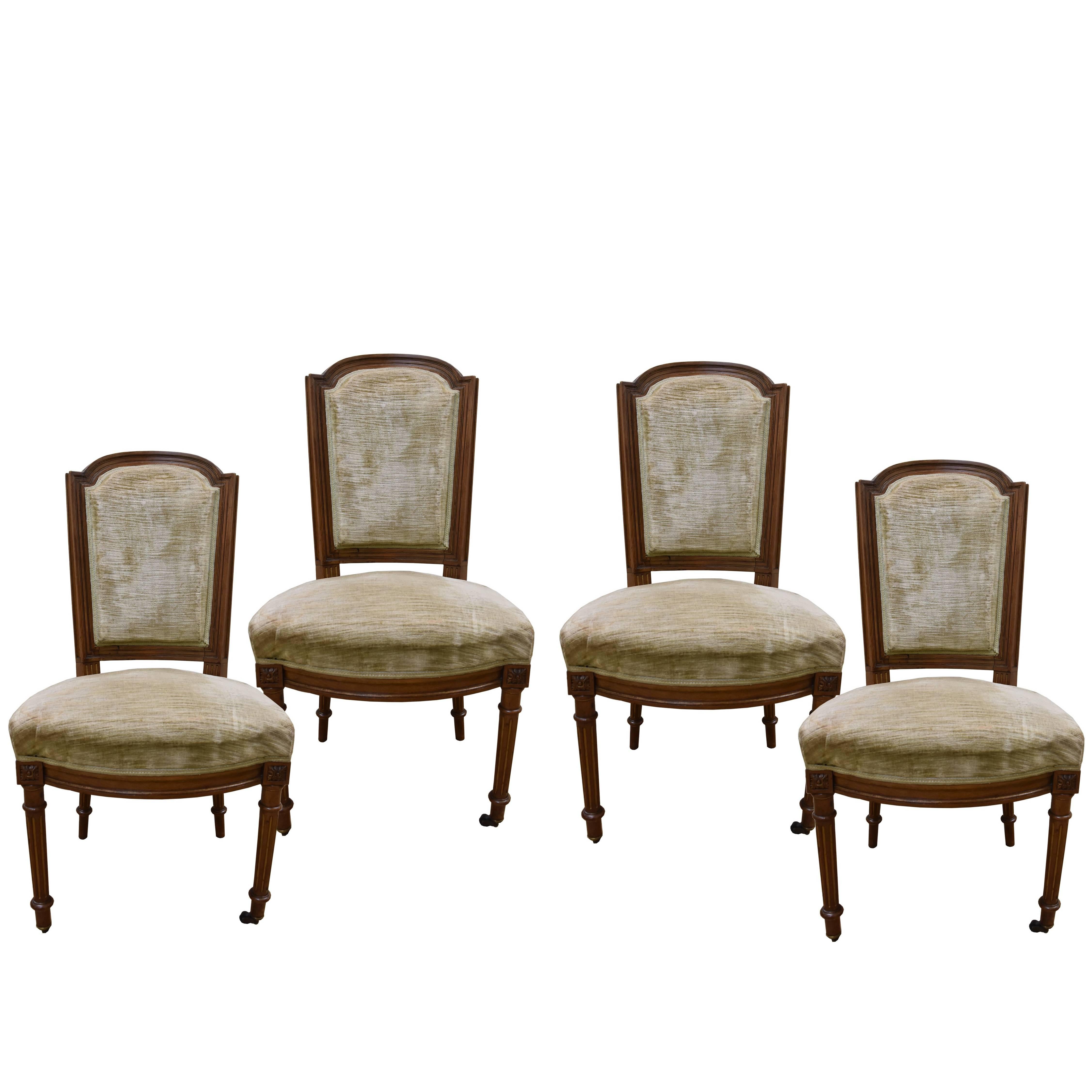 Set of Four 19th Century Walnut Louis XVI Style Chairs  For Sale
