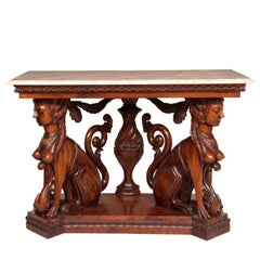 Mythical Beast Hardwood and Marble Console Table