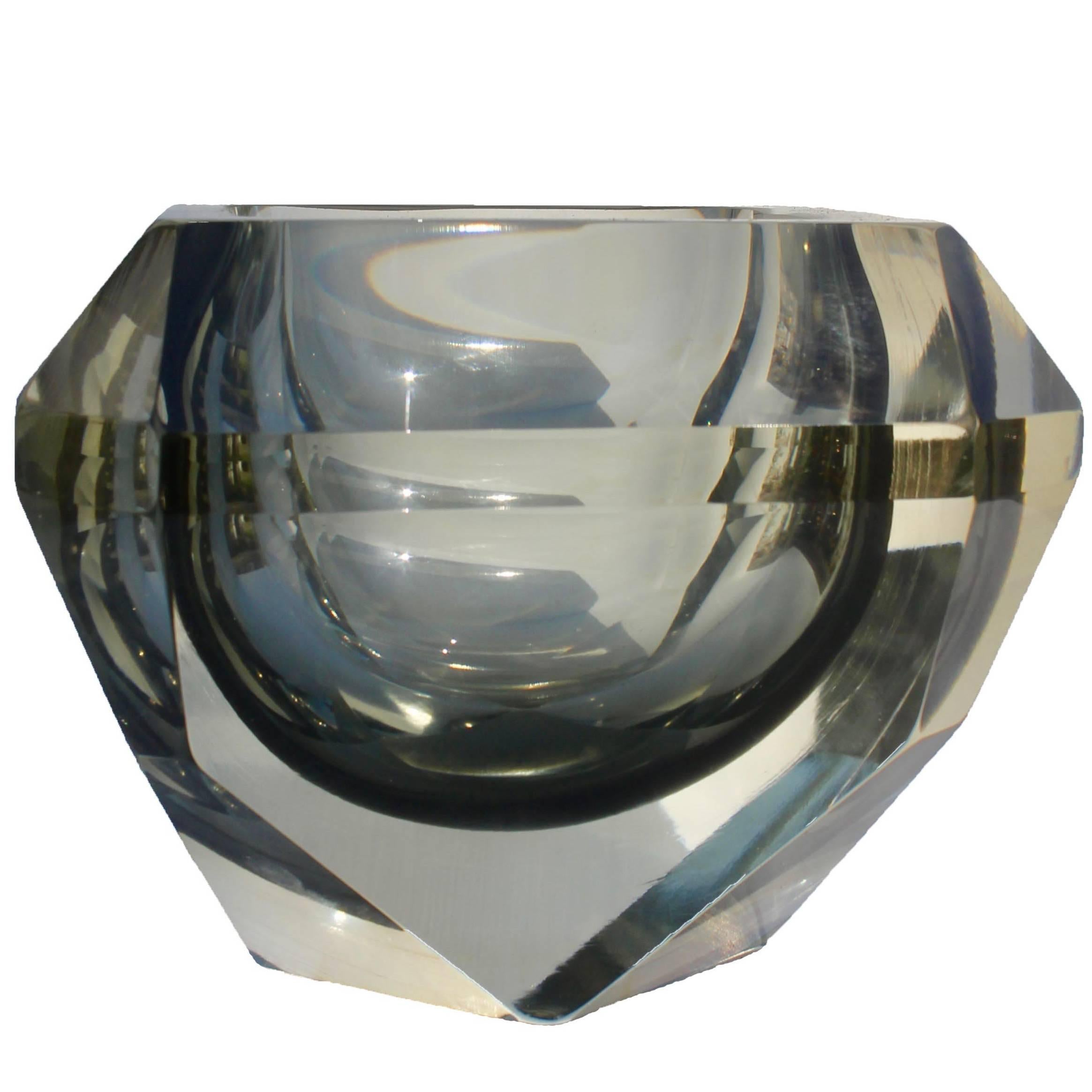 Large Murano Sommerso Faceted Smoky Grey Vase by Mandruzzato, circa 1959s
