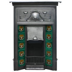 Large Antique Edwardian Cast Iron Combination Fireplace For Sale