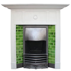 Antique Edwardian Painted Cast Iron and Tiled Fireplace