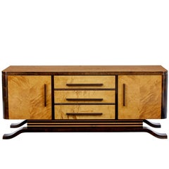 Art Deco Scandinavian Birch Low Sideboard