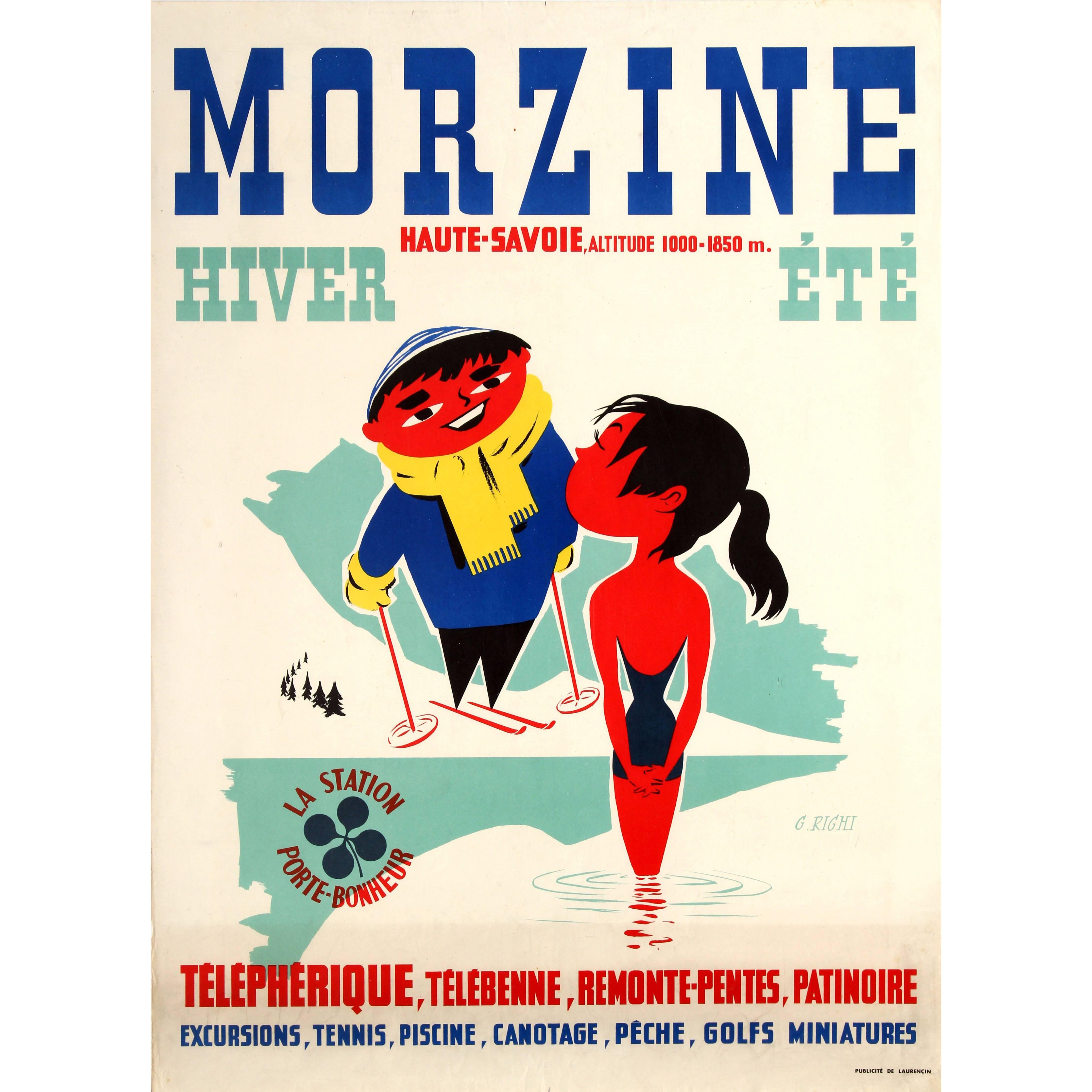 Original Vintage Poster for Winter Skiing and Summer Sport in Morzine France