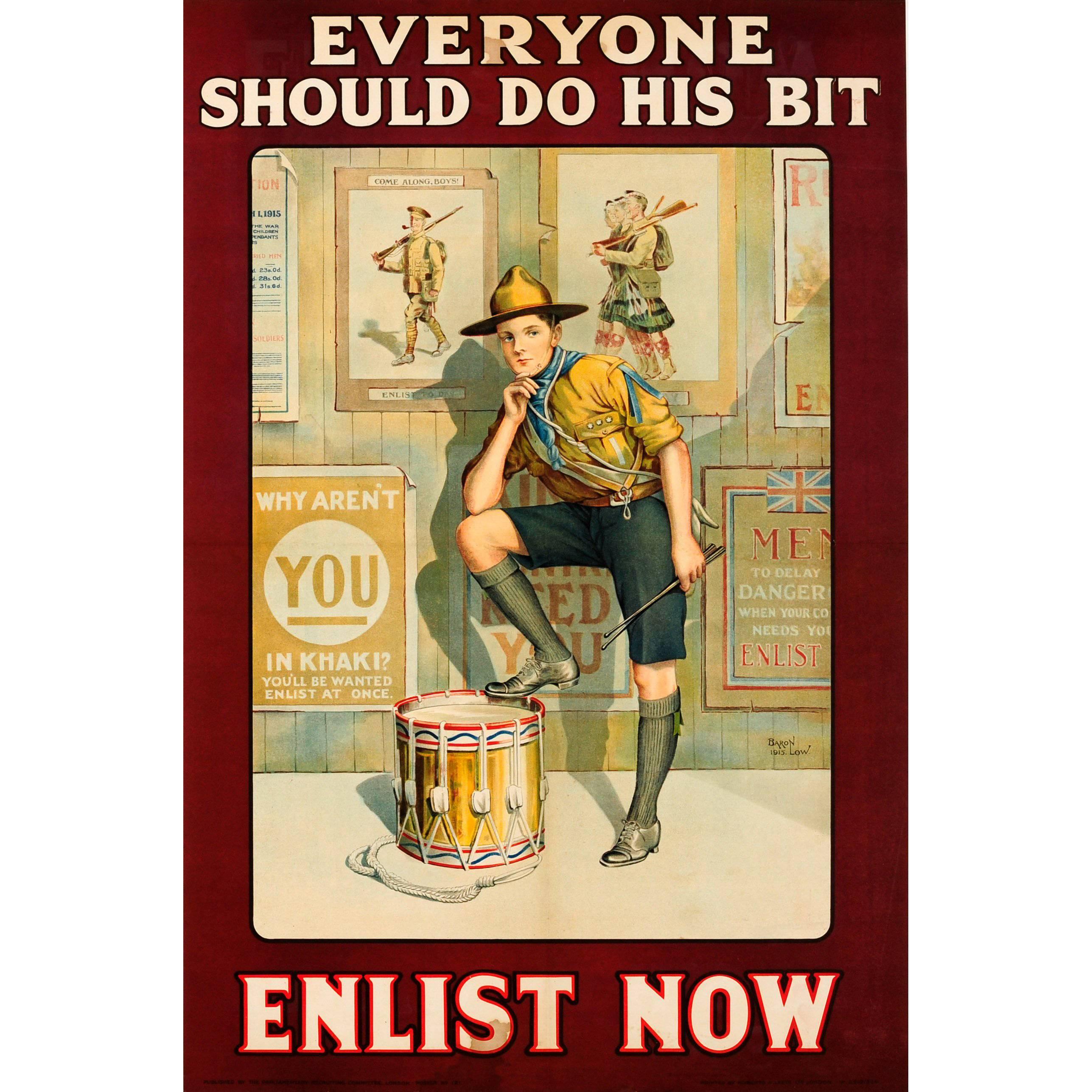 Original British WWI Recruitment Poster - Everyone Should Do His Bit Enlist Now For Sale