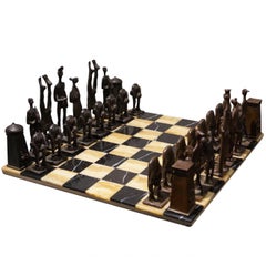 Unique Brutalist Bronze Chess Set, The Netherlands, 1978