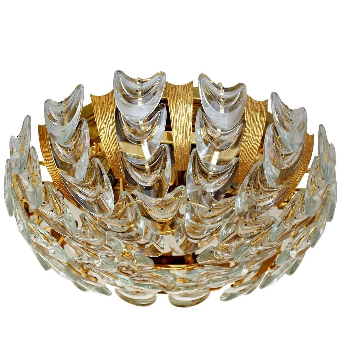 Very Rare and Beautiful Gold-Plated Chandelier Flush Mount by Palwa, 1960s