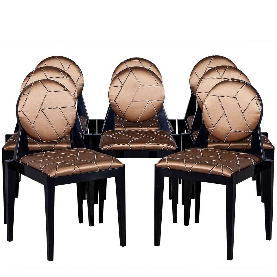 Set of Eight Carrocel Custom Deco Inspired Arrondi Dining Chairs