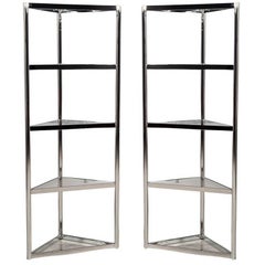 Pair of Corner Polished Stainless Steel Etegeres