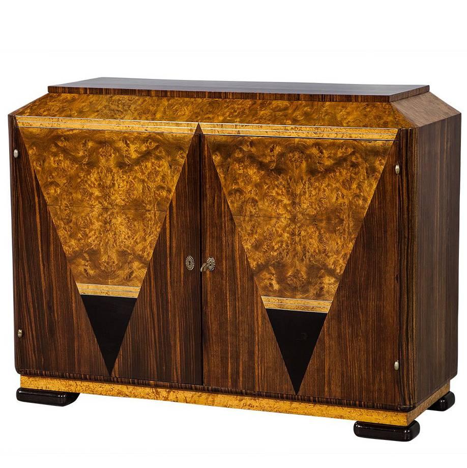 Unique Burl Wood Art Deco Console Sideboard Buffet Server Cabinet