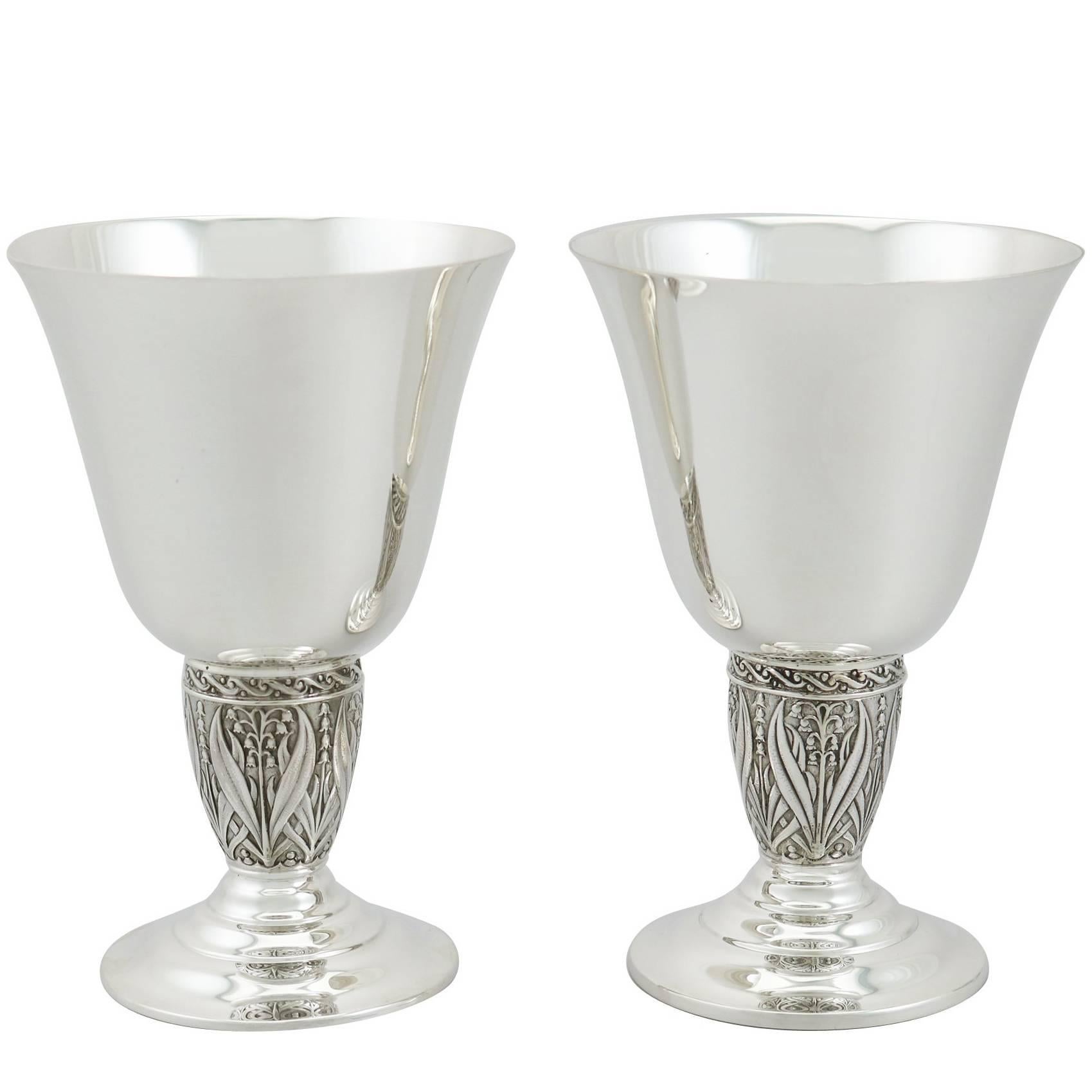 Vintage 1950s Pair of Sterling Silver Goblets