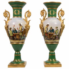 Pair of Meissen Porcelain Vases with Landscape and Café Images