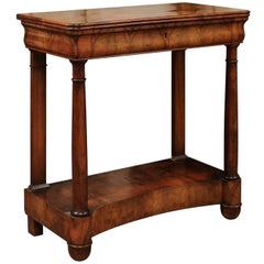 19th Century French Empire Walnut Console Table with Drawer 
Lower Plinth Base