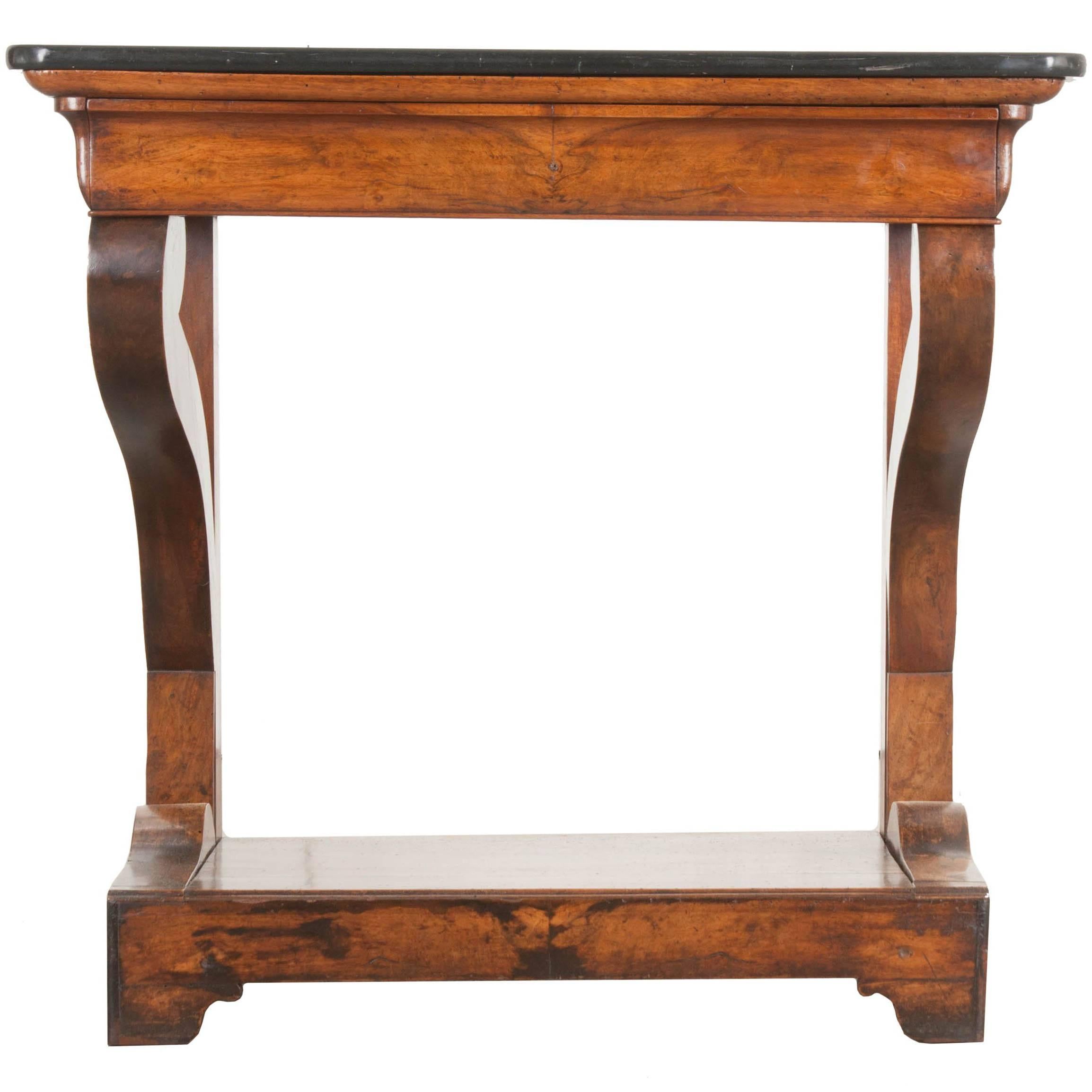 French 19th Century Walnut Restauration Console with Marble Top