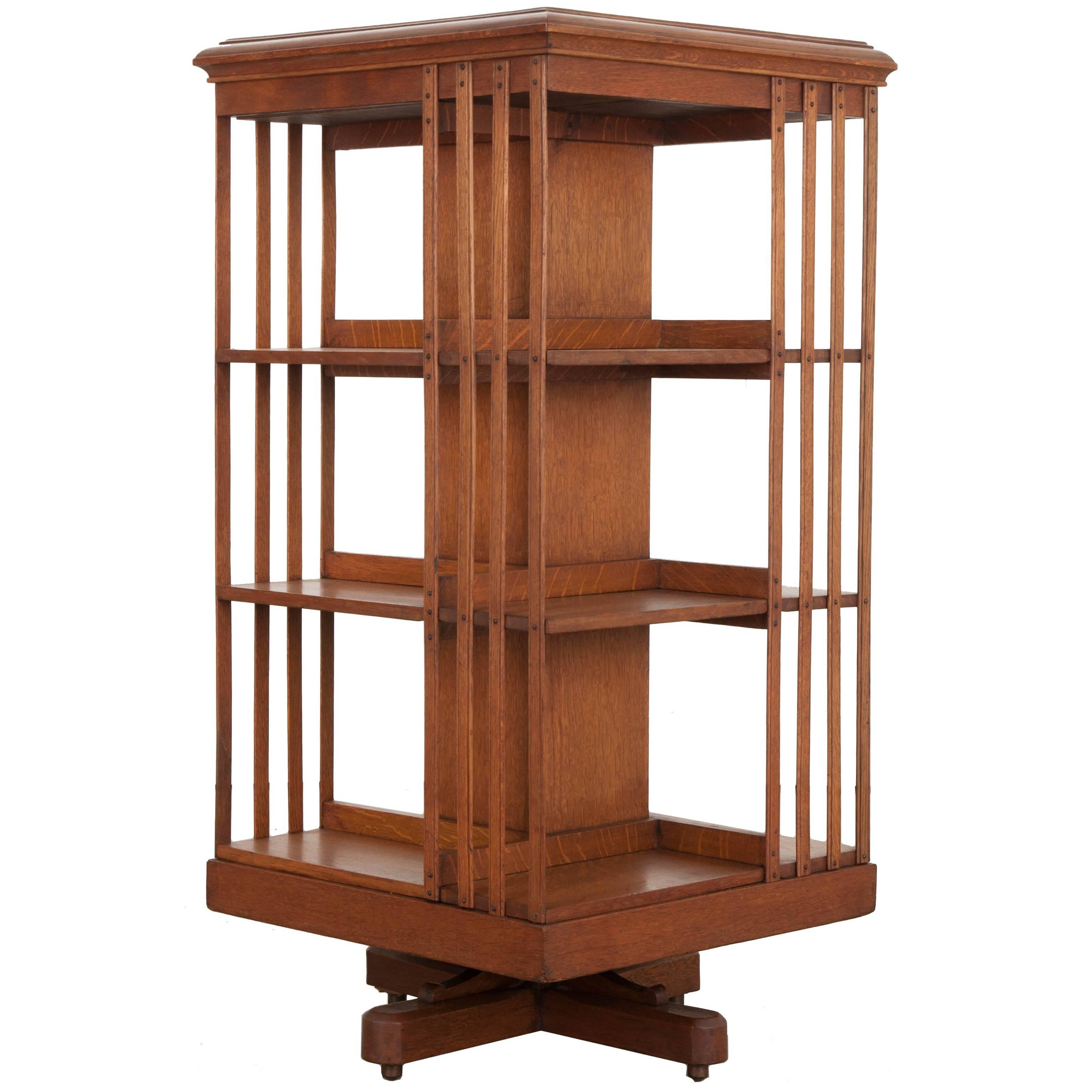 English 19th Century Oak Revolving Bookcase by S & H Jewell