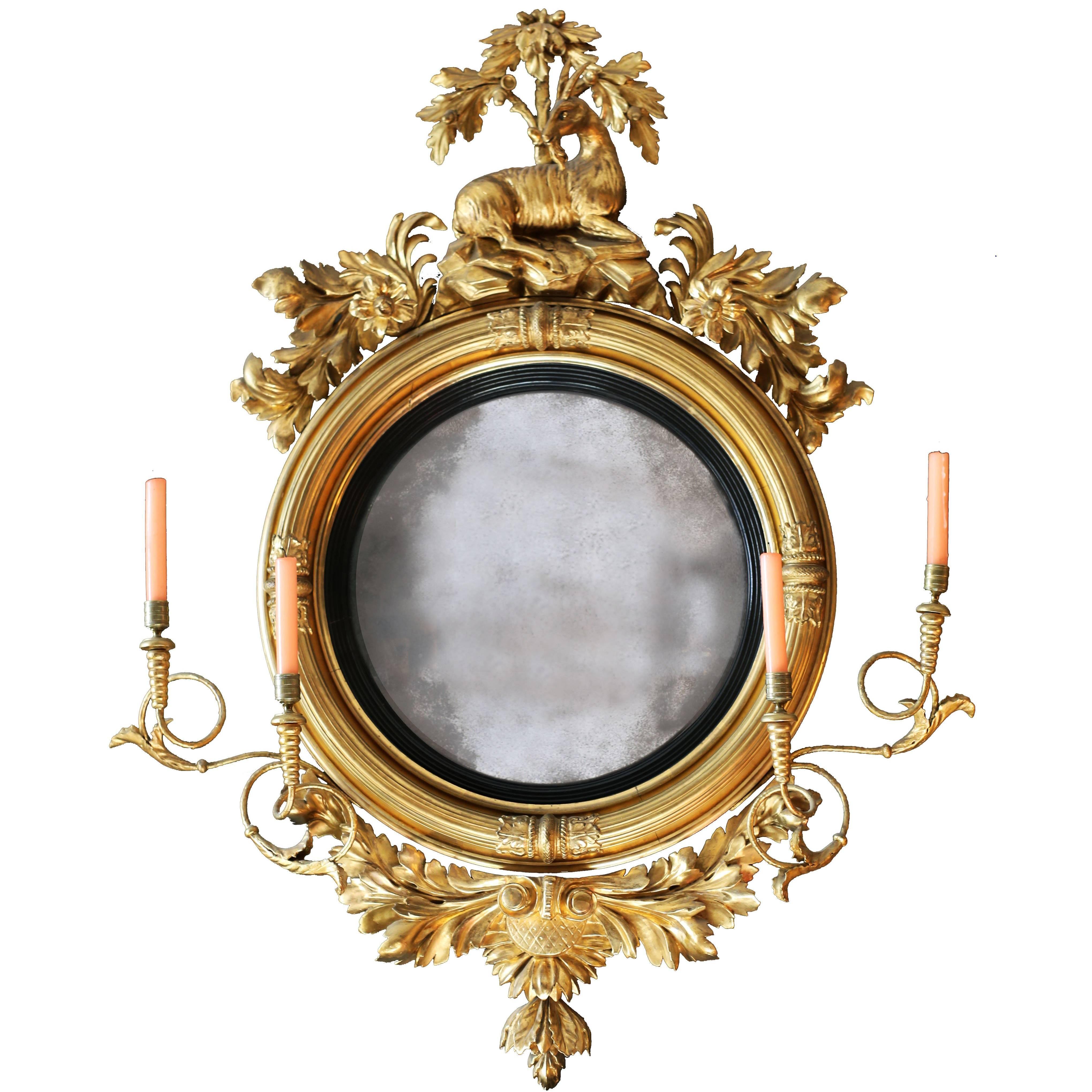 Large Early 19th Century American Regency Girandole Looking Glass