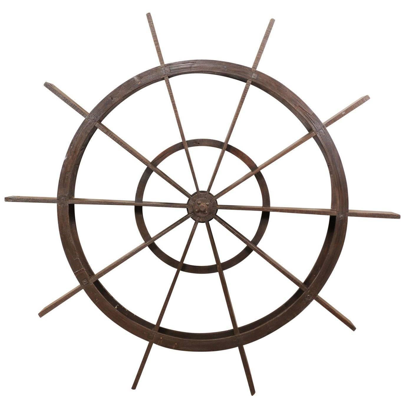 Grand Sized Wood Antique Agricultural Water Wheel Accessory from Kerala, India